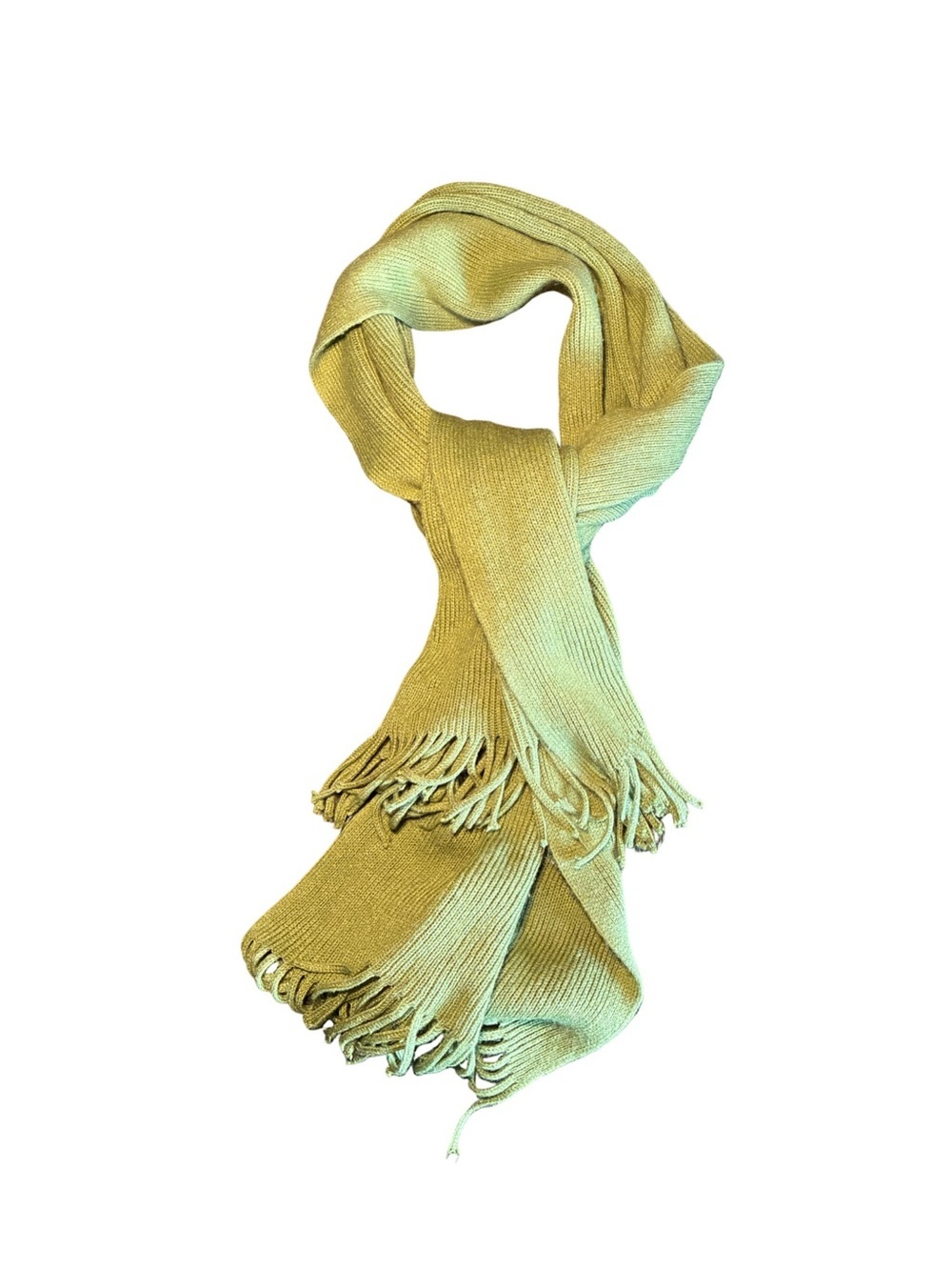 Men’s Soft Knit Chartreuse Green Ribbed Scarf with Fringe - NWOT